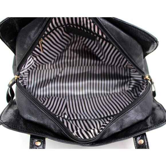 CHARMING CHARLIE STITCHED BLACK POLYURETANE SHOULDER BAG HANDBAG TOTE HOBO PURSE - Picture 7 of 13